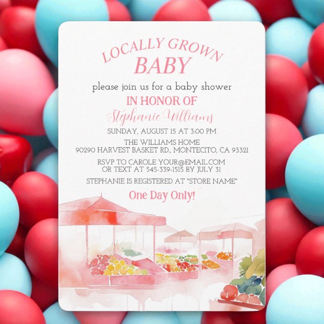 Locally Grown Baby Farmers Market Baby Girl shower Invitation (Creator Uploaded)