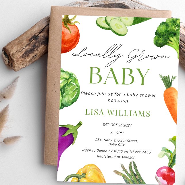 Locally Grown Baby Farmer's Market Baby Shower Invitation (Locally Grown Baby Farmer's Market Veggies Baby Shower Invitation)
