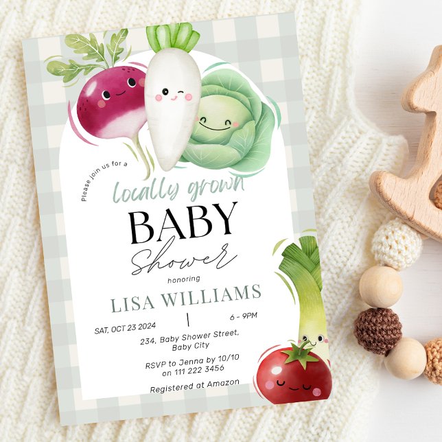 Locally Grown Baby Farmer's Market Baby Shower Invitation (Locally Grown Baby Cute Farmers Market Baby Shower Invitation)