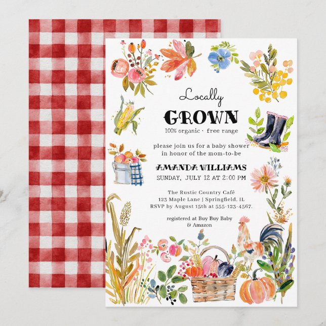 Locally Grown Baby | Farmer's Market Baby Shower Invitation (Front/Back)