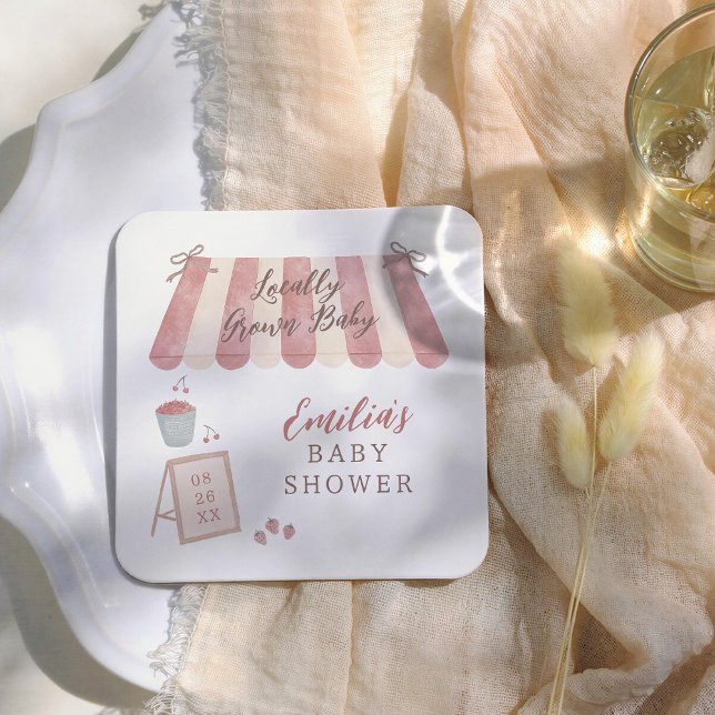 Locally Grown Baby Farmer's Market Baby Shower Square Paper Coaster (Creator Uploaded)