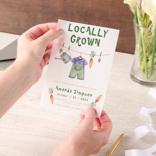 Locally Grown Baby Farmers Market Baby Shower Vellum Invitations (Handheld)