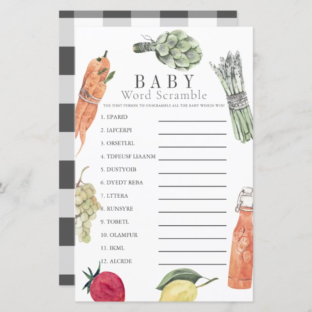 Locally Grown Baby Farmers Market Word Scramble (Front/Back)