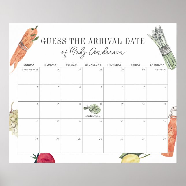 Locally Grown Baby Guess The Due Date Calendar Poster (Front)