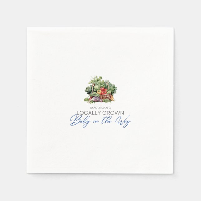 Locally Grown Baby on the Way - Vegetables - Blue Napkin (Front)