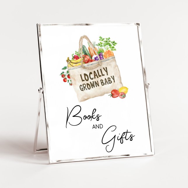 Locally Grown Baby Shower Books and Gifts Sign (Farmers Locally Grown Baby Shower Sign)