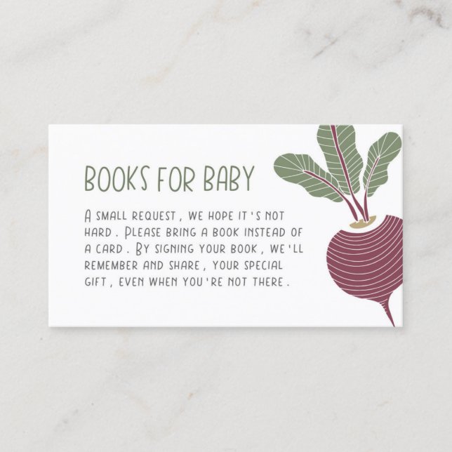 Locally Grown Baby Shower Books for Baby Enclosure Business Card (Front)