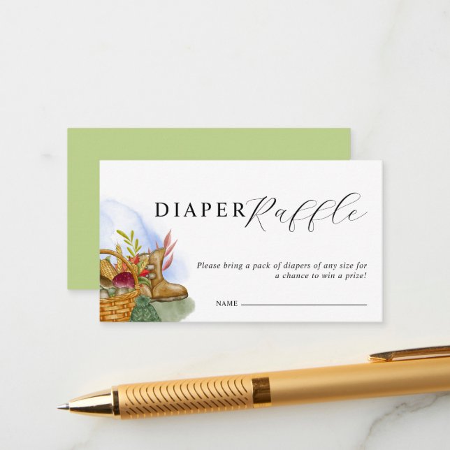 Locally Grown Baby Shower Diaper Raffle Tickets Enclosure Card (Front/Back In Situ)