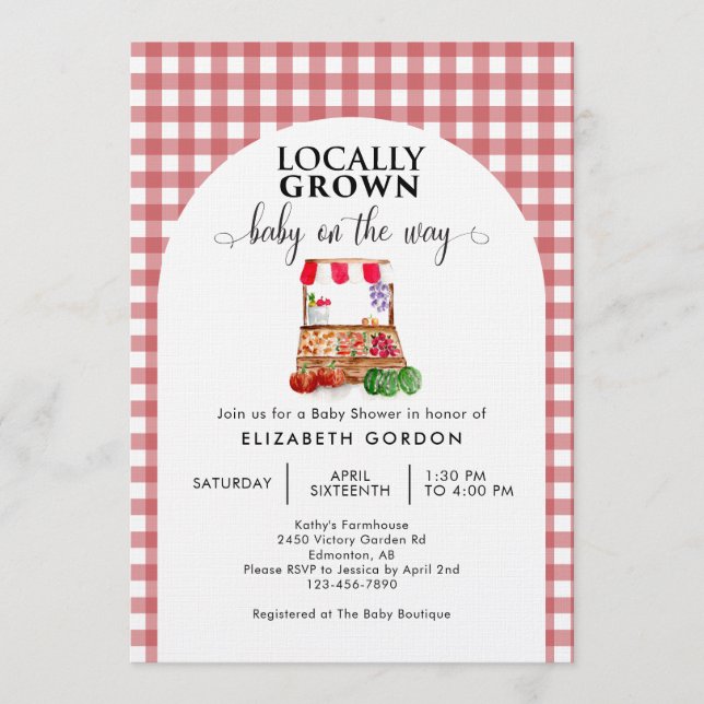 Locally Grown Baby Shower Farm Market Gingham Invitation (Front)