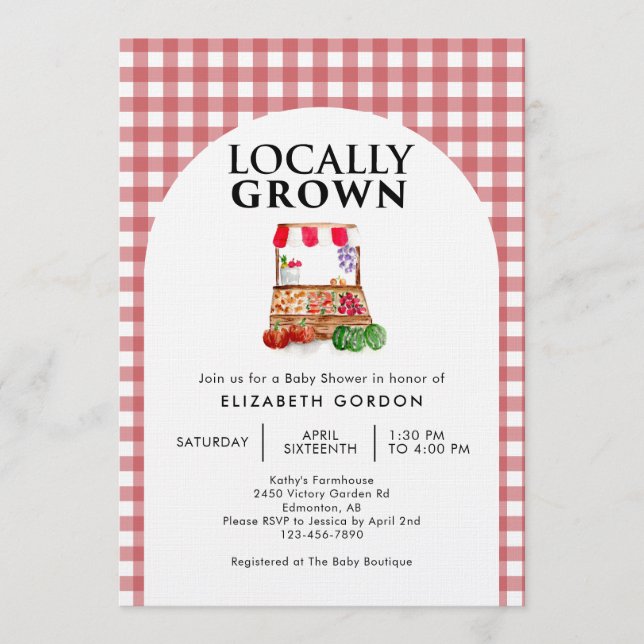 Locally Grown Baby Shower Farm Market Gingham Invitation (Front)