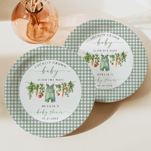 Locally Grown Baby Shower Paper Plate Sage Green