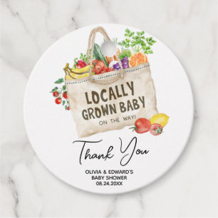 Locally Grown Baby Shower Round Favour Tags