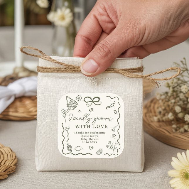 Locally Grown Baby Shower Rustic Farmer’s Market Square Sticker (Locally Grown Baby Shower Rustic Farmer’s Market Square Sticker)