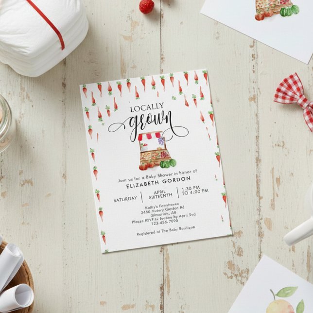Locally Grown Baby Shower Watercolor Carrots Invitation (Creator Uploaded)