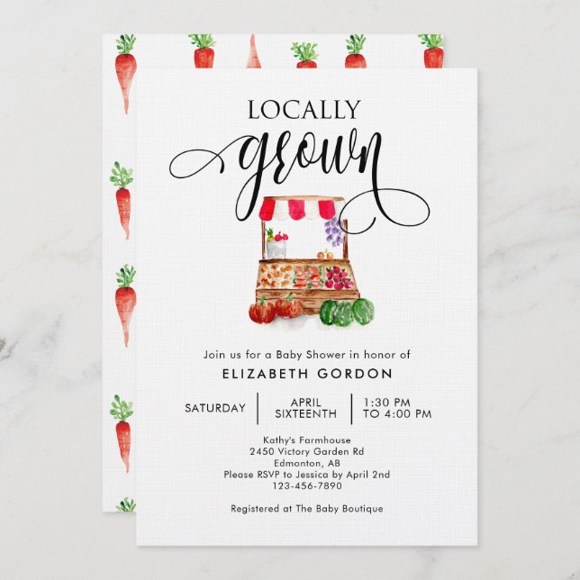 Locally Grown Baby Shower Watercolor Vegetables  Invitation (Front/Back)