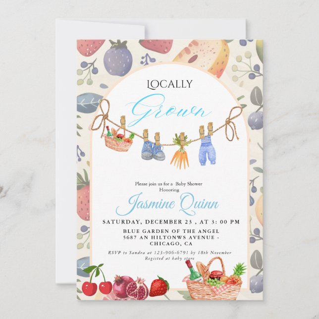 Locally grown blue boy baby shower  Baby sprinkle  Invitation (Front)