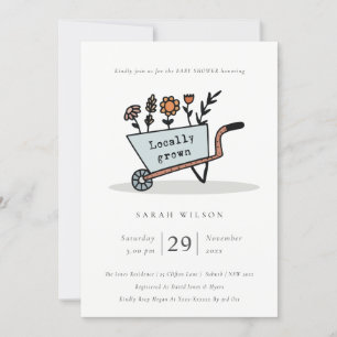 Locally Grown Blue Floral Cart Baby Shower Invite
