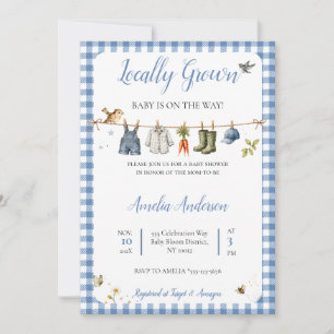 Locally Grown Blue Gingham Country Boy Baby Shower Invitation