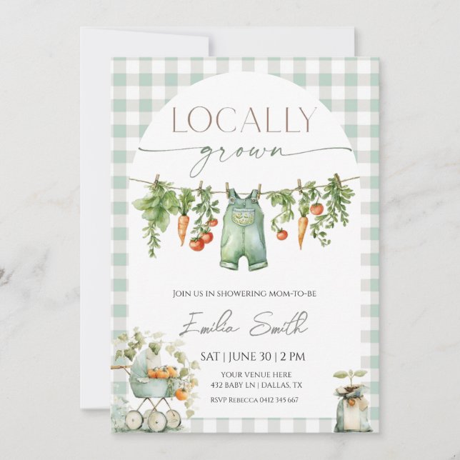 Locally Grown Clothesline Baby Shower  Invitation (Front)
