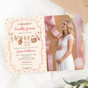 Locally Grown Clothesline Baby Shower Photo Invitation