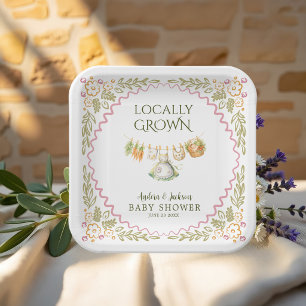 Locally Grown Clothesline Floral Baby Shower Paper Plate