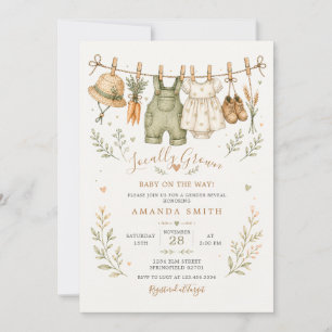Locally Grown Clothesline Gender Reveal Gingham Invitation