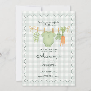 Locally Grown Clothesline Triplet Baby Shower  Invitation