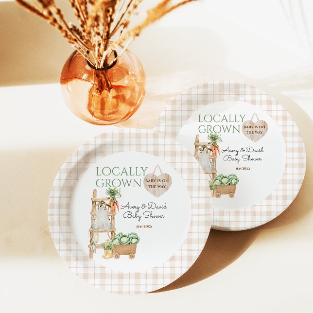 Locally Grown Farm Market Modern Baby Shower Paper Plate (Creator Uploaded)