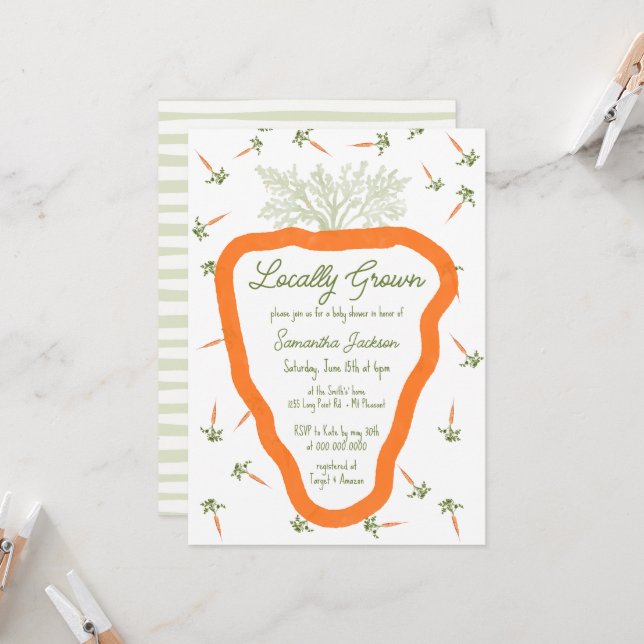 Locally Grown Farmer Gender Neutral Baby Shower Invitation (Front/Back In Situ)