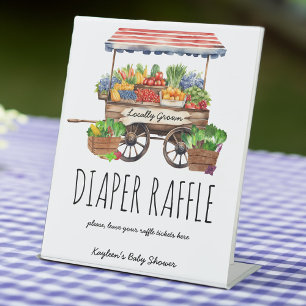 Locally grown farmers baby shower diaper raffle pedestal sign