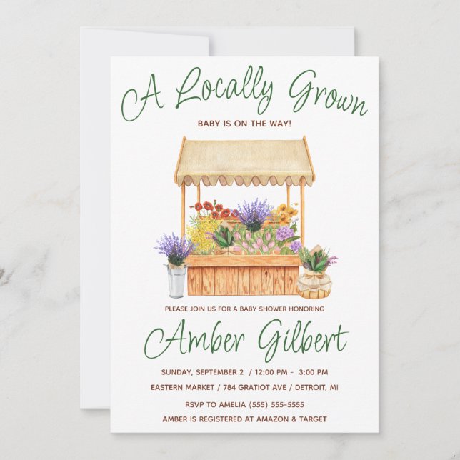 Locally Grown, Farmer's Flower Market Baby Shower Invitation (Front)