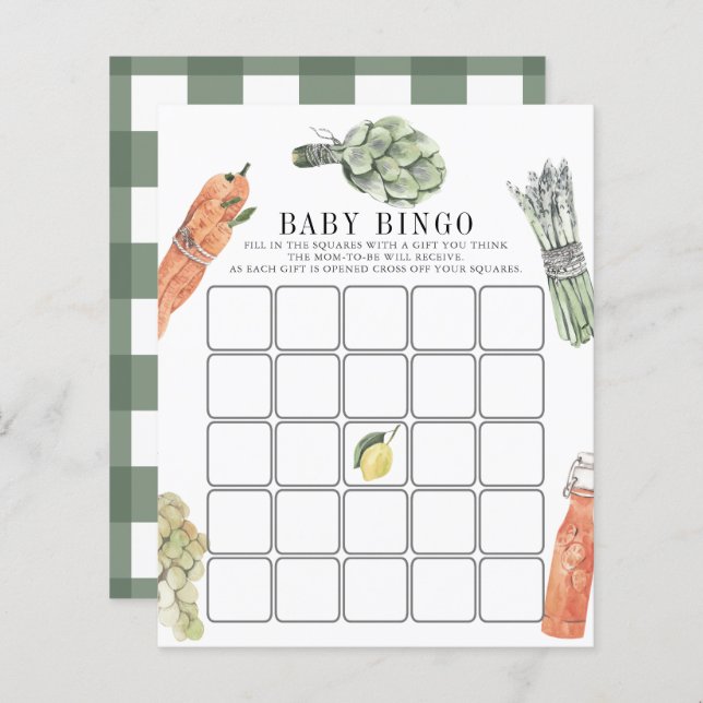 Locally Grown Farmers Market Baby Shower Bingo (Front/Back)