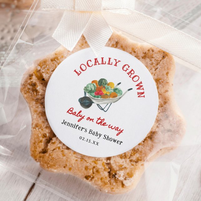 Locally Grown Farmers Market Baby Shower Classic Round Sticker (Creator Uploaded)