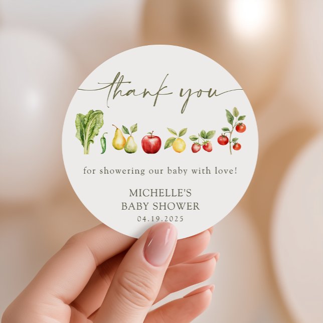 Locally Grown Farmers Market Baby Shower Favour Classic Round Sticker (Creator Uploaded)