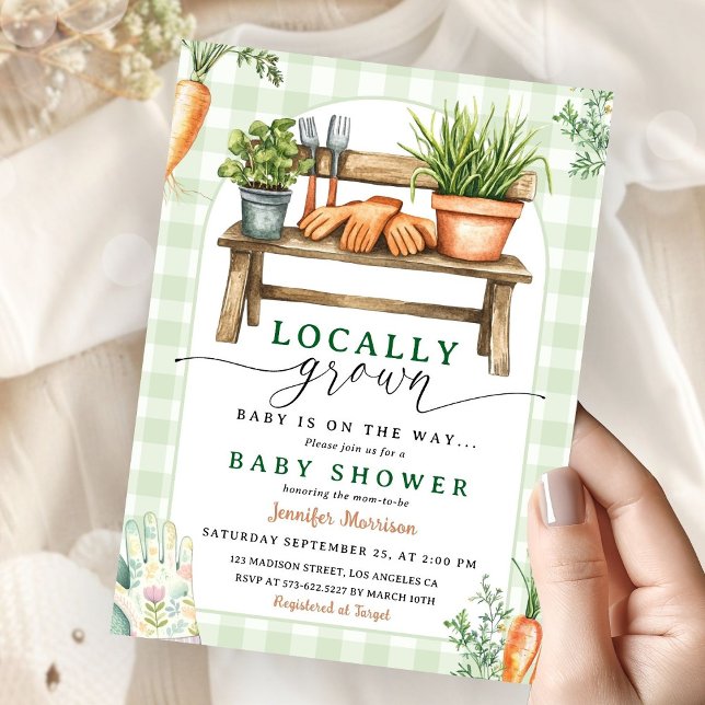 Locally Grown Farmers Market Baby Shower Gingham Invitation (Creator Uploaded)