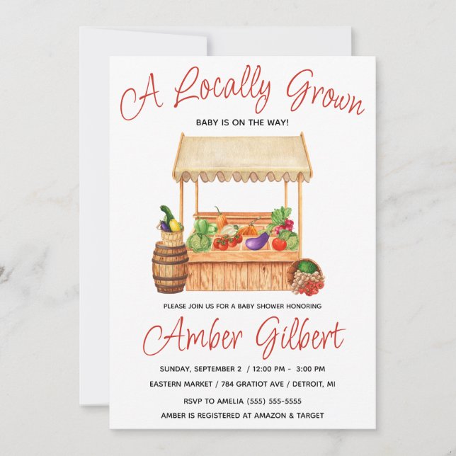Locally Grown, Farmer's Market Baby Shower Invitation (Front)