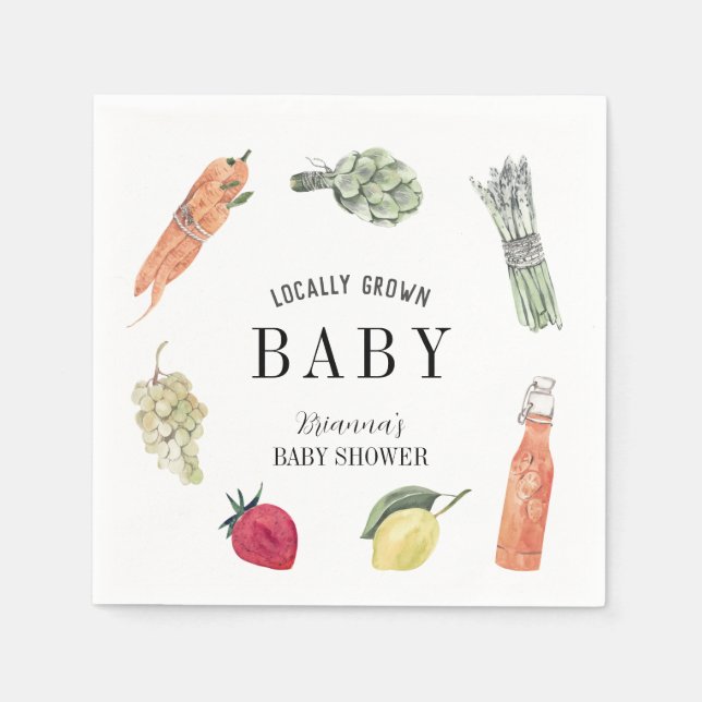 Locally Grown Farmers Market Baby Shower Napkin (Front)