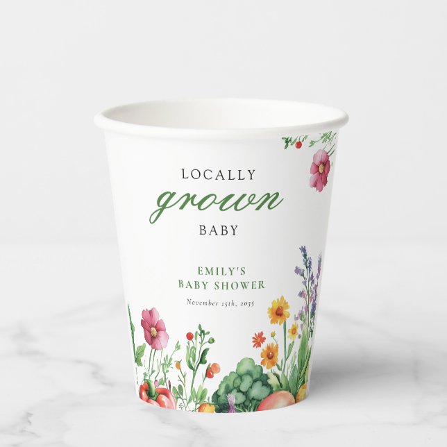 Locally Grown Farmers Market Baby Shower Paper Cups (Front)