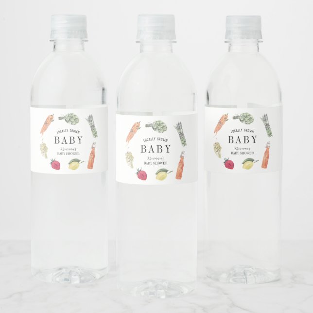 Locally Grown Farmers Market Baby Shower Water Bottle Label (Bottles)