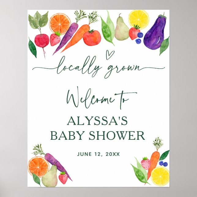 Locally Grown Farmers Market Baby Shower Welcome Poster (Front)