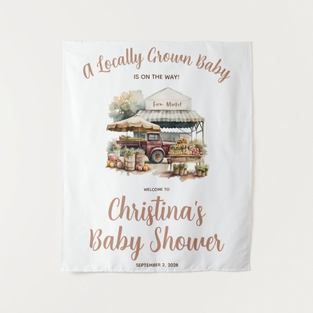 Locally Grown, Farmer's Market Baby Shower Welcome Tapestry (Front)