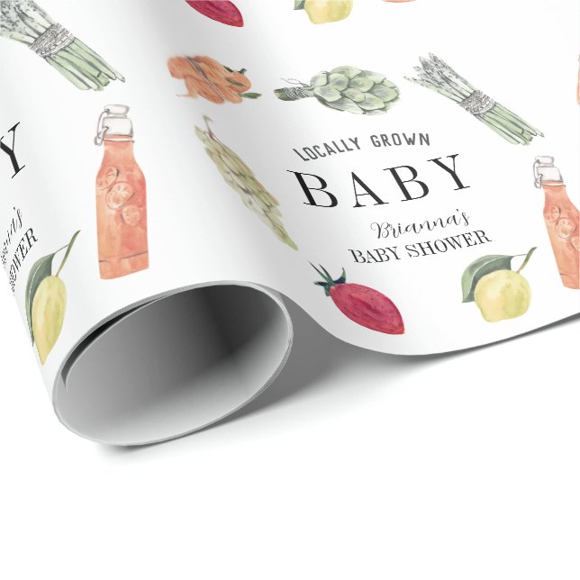Locally Grown Farmers Market Baby Shower Wrapping Paper (Roll Corner)