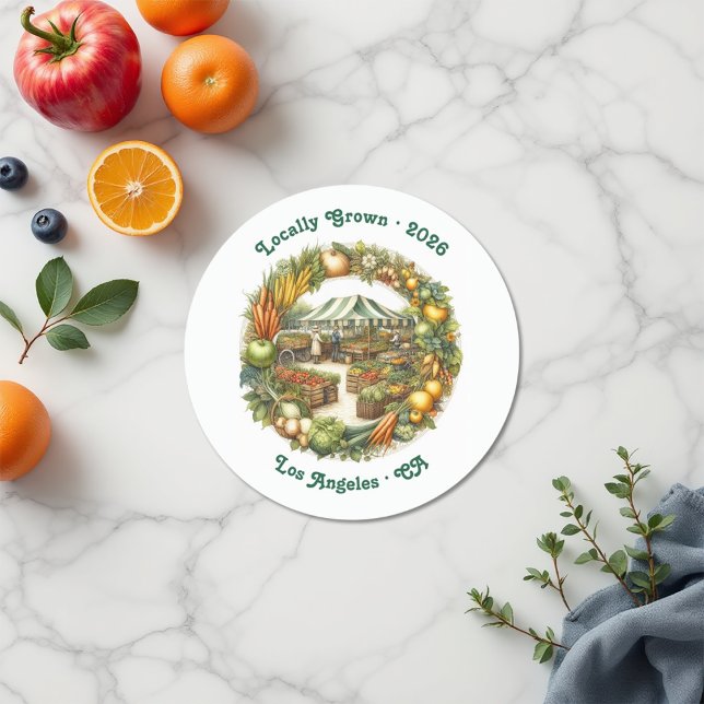 Locally Grown - Farmers Market Birthday Party Classic Round Sticker (Locally Grown - Farmers Market Birthday Party Classic Round Sticker)