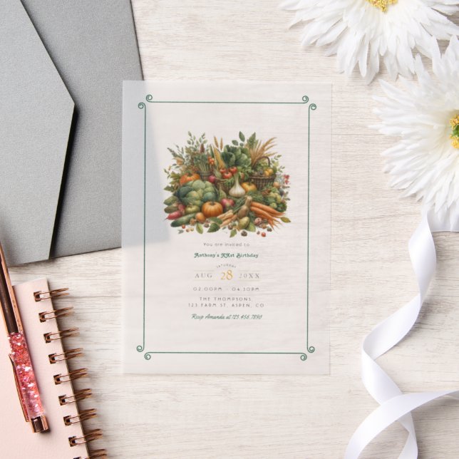Locally Grown - Farmers Market Birthday Party Vellum Invitations (Wedding)