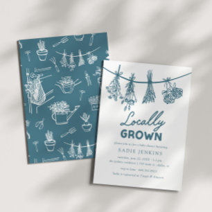 Locally Grown Farmers Market Blue Baby Shower Invitation
