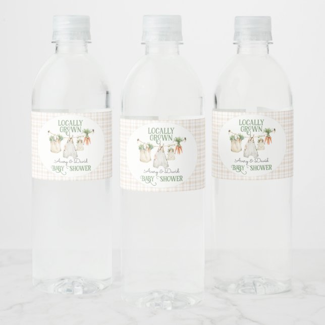 Locally Grown Farmers Market Boho Baby Shower Water Bottle Label (Bottles)