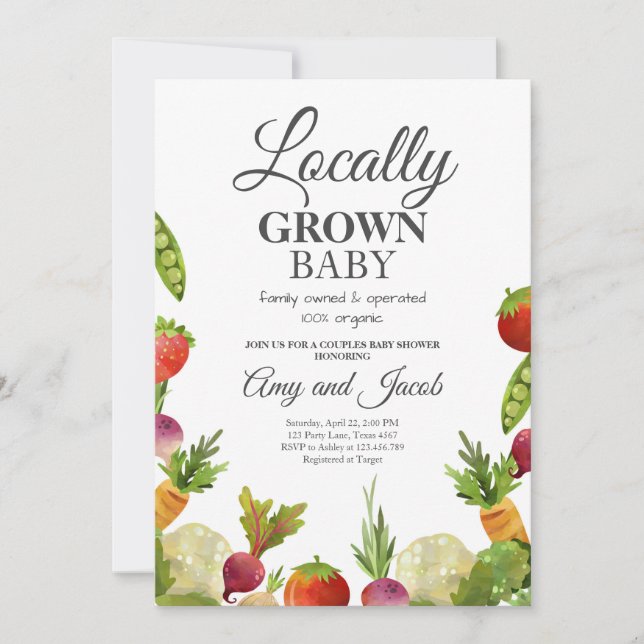 Locally Grown Farmers Market Couples Baby Shower Invitation (Front)