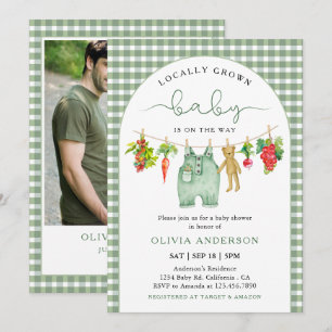 Locally Grown Farmer's Market Gingham Baby Shower Invitation