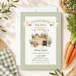 Locally Grown Farmers Market Gingham Baby Shower Invitation