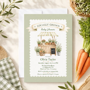 Locally Grown Farmers Market Gingham Baby Shower Invitation